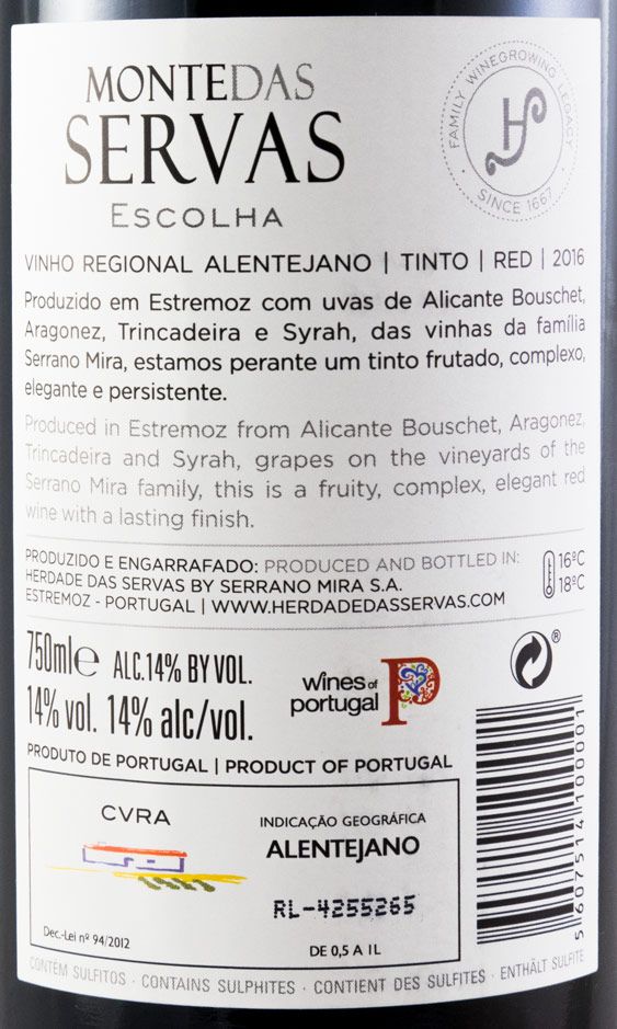 2016 Monte das Servas Escolha tinto