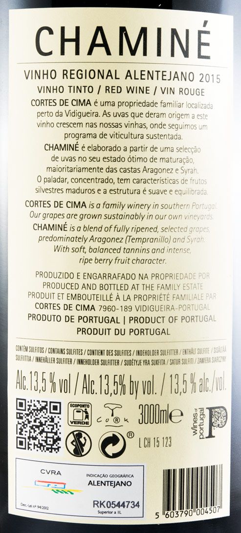 2015 Cortes de Cima Chaminé tinto 3L