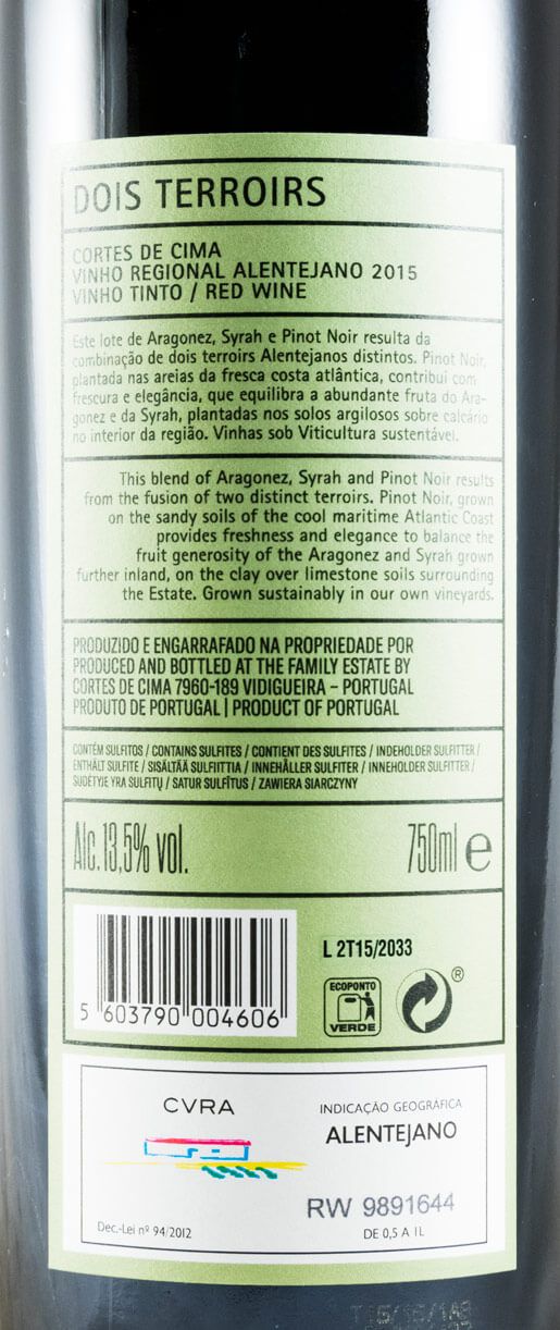 2015 Cortes de Cima Dois Terroirs tinto