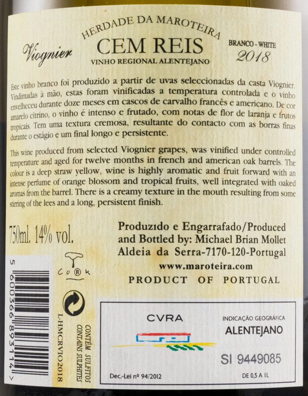 2018 Herdade da Maroteira Cem Reis Viognier branco
