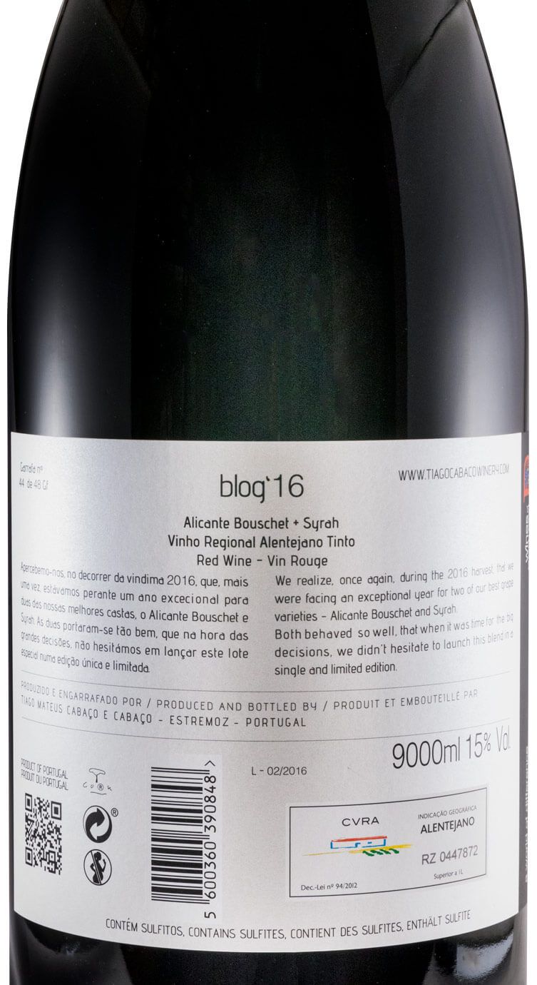 2016 Blog Alicante Bouschet + Syrah by Tiago Cabaço tinto 9L