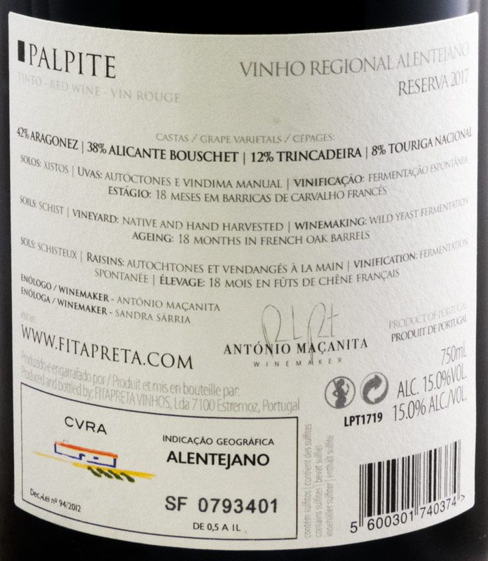 2017 António Maçanita Palpite Reserva red