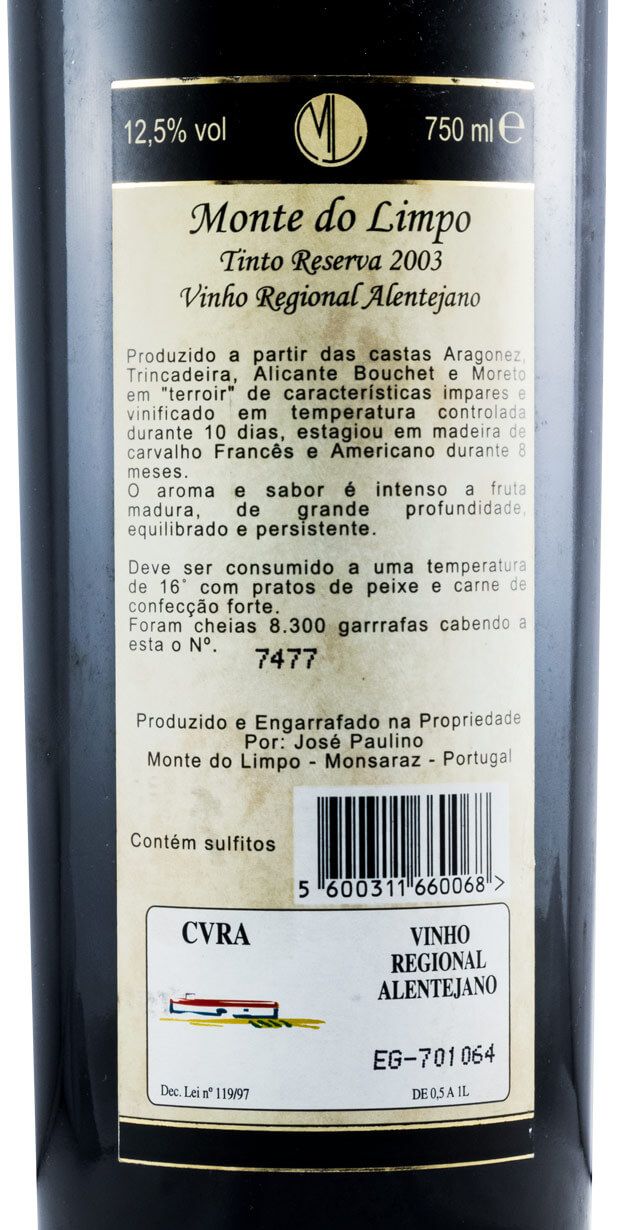 2003 Monte do Limpo Reserva red