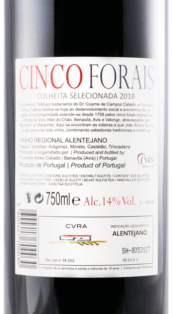 2018 Cinco Forais tinto