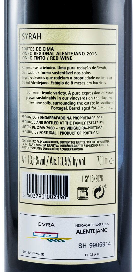 2016 Cortes de Cima Syrah tinto