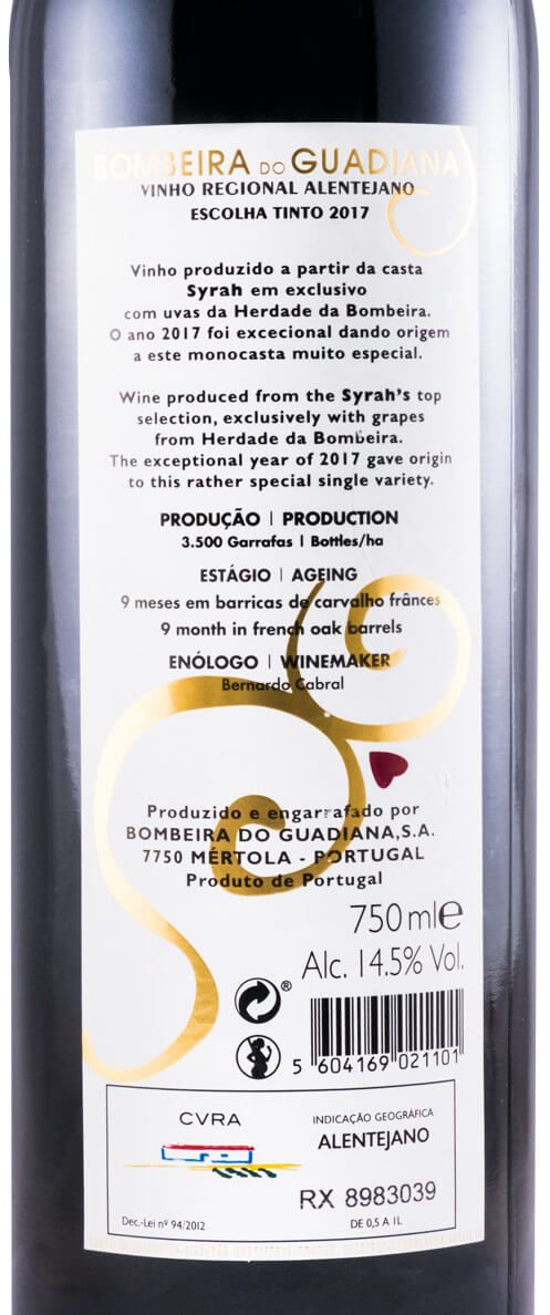 2017 Bombeira do Guadiana Syrah Escolha red