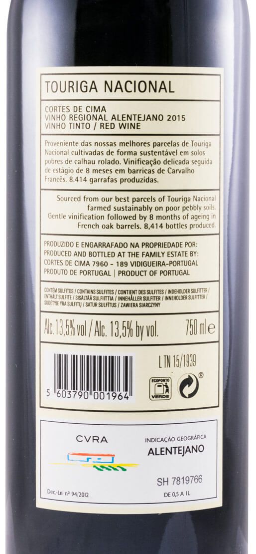 2015 Cortes de Cima Touriga Nacional tinto
