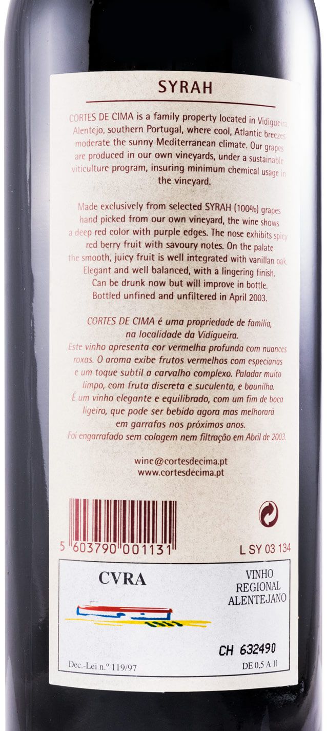 2002 Cortes de Cima Syrah red