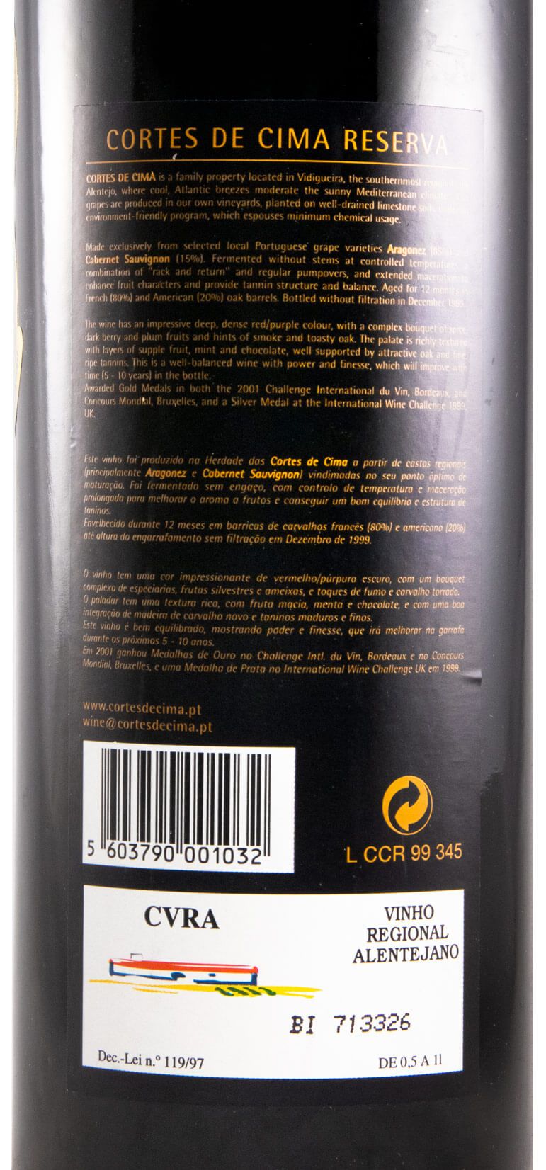 1998 Cortes de Cima Reserva tinto