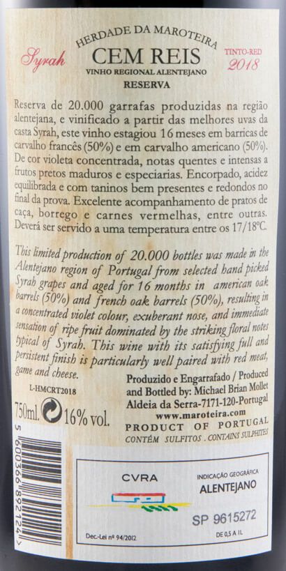 2018 Herdade da Maroteira Cem Reis Syrah Reserva red