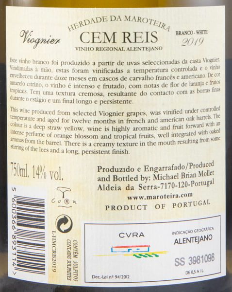 2019 Herdade da Maroteira Cem Reis Viognier branco