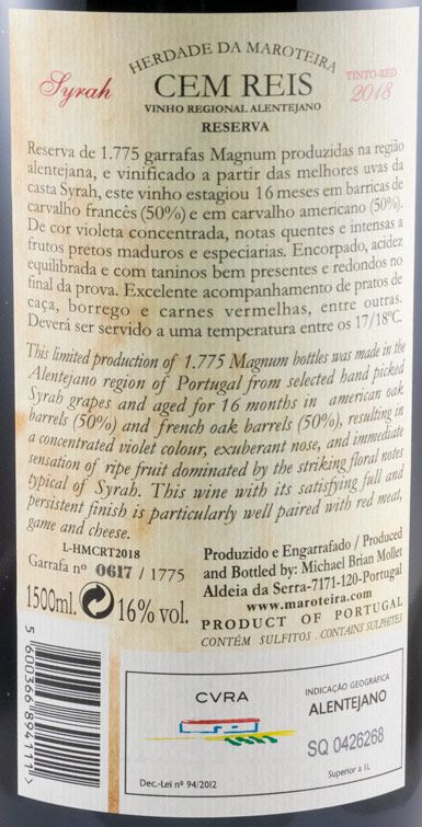 2018 Herdade da Maroteira Cem Reis Syrah Reserva 1,5L