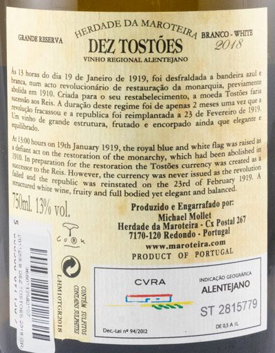 2018 Herdade da Maroteira Dez Tostões Grande Reserva branco