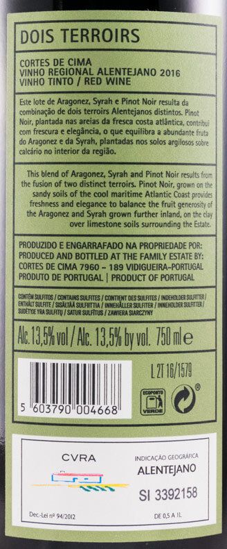2016 Cortes de Cima Dois Terroirs red