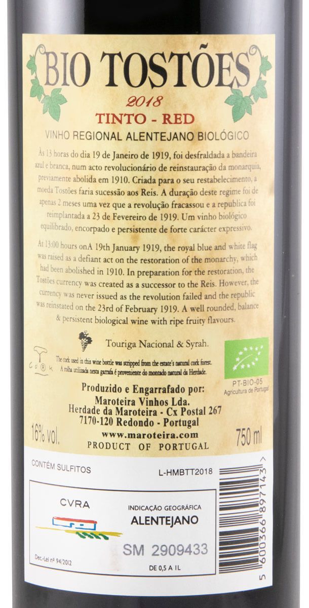 2018 Bio Tostões organic red