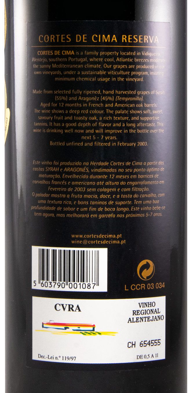 2001 Cortes de Cima Reserva red