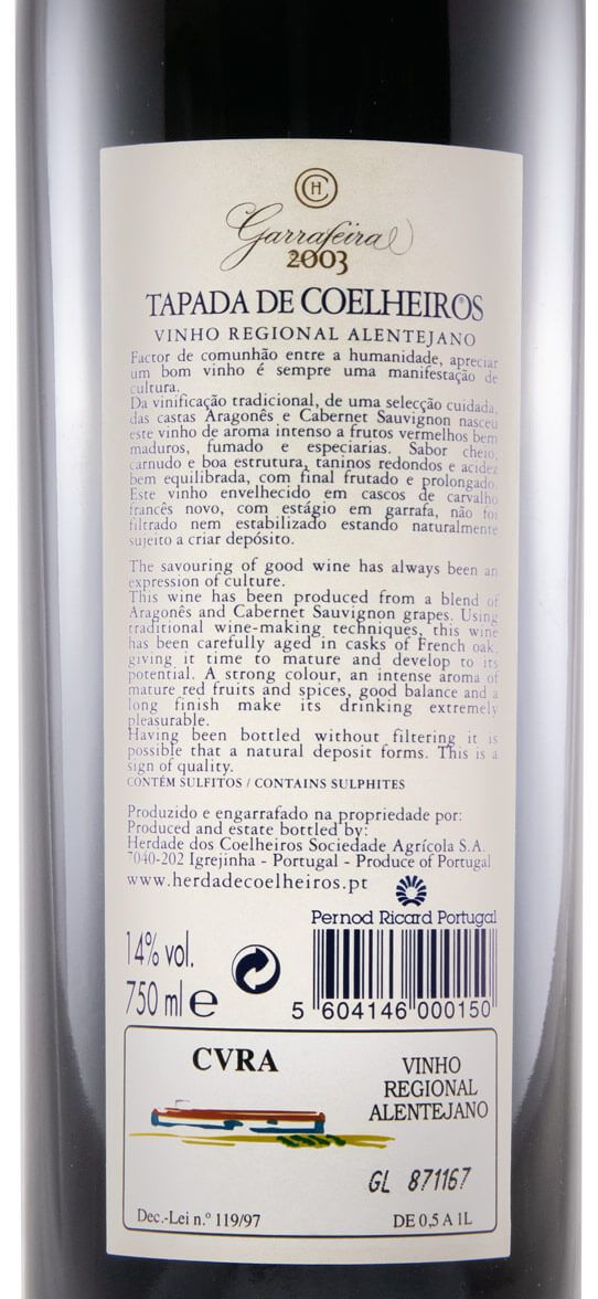 2003 Tapada de Coelheiros Garrafeira tinto