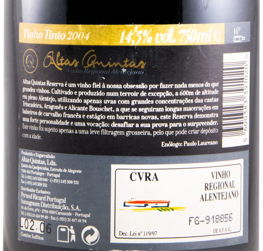 2004 Altas Quintas Reserva red