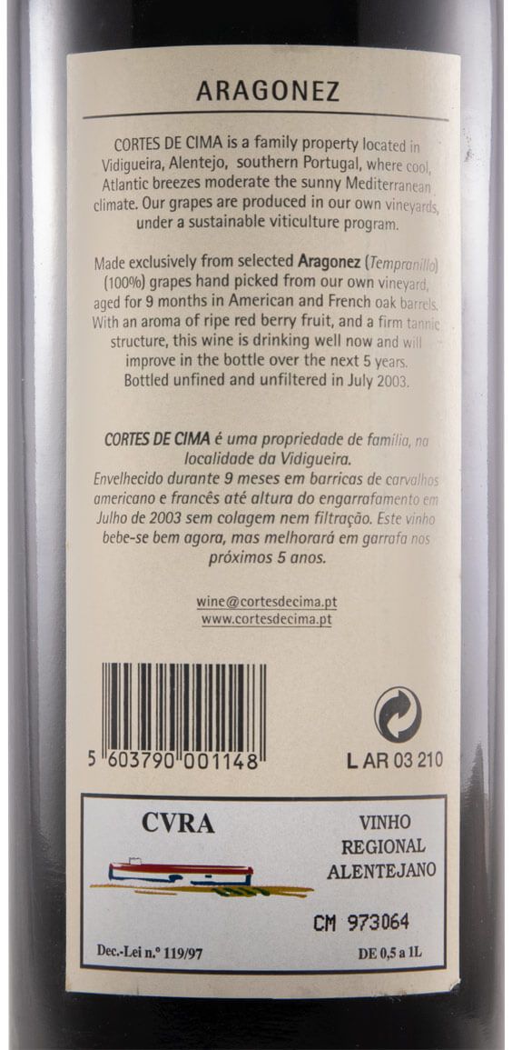 2002 Cortes de Cima Aragonez red