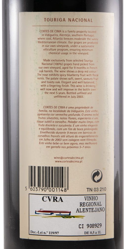 2002 Cortes de Cima Touriga Nacional red