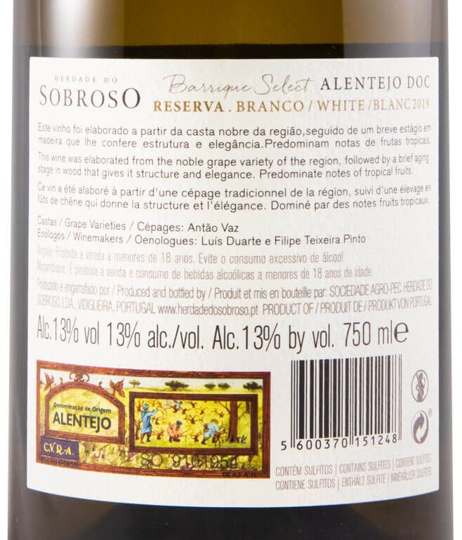 2019 Herdade do Sobroso Reserva Barrique Select branco