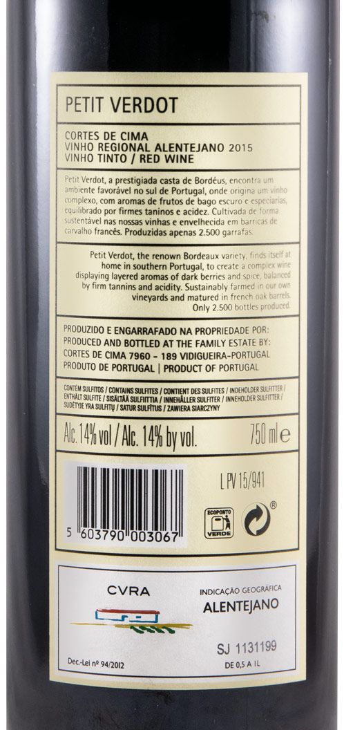 2015 Cortes de Cima Petit Verdot tinto