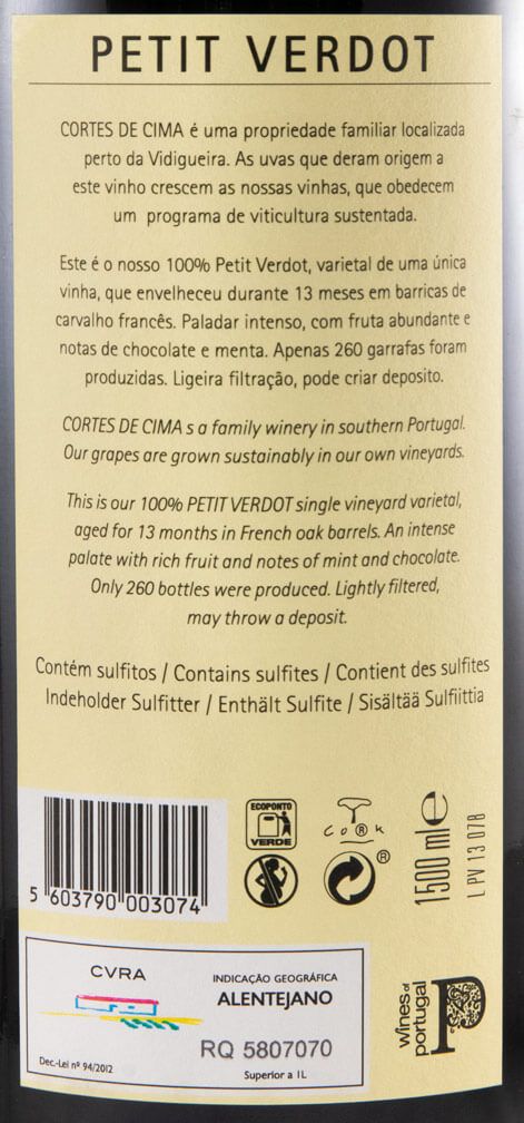 2015 Cortes de Cima Petit Verdot tinto 1,5L