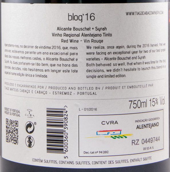 2016 Blog by Tiago Cabaço Alicante Bouschet + Syrah tinto