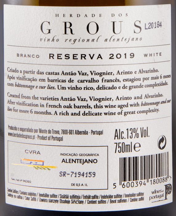 2019 Herdade dos Grous Reserva branco