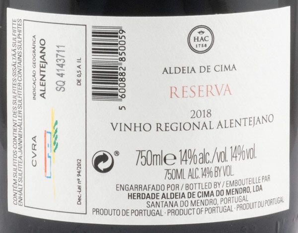 2018 Herdade Aldeia de Cima Reserva tinto