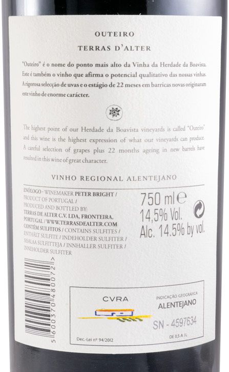 2015 Terras D'Alter Outeiro red