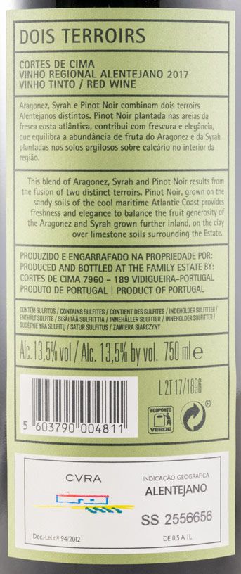 2017 Cortes de Cima Dois Terroirs red