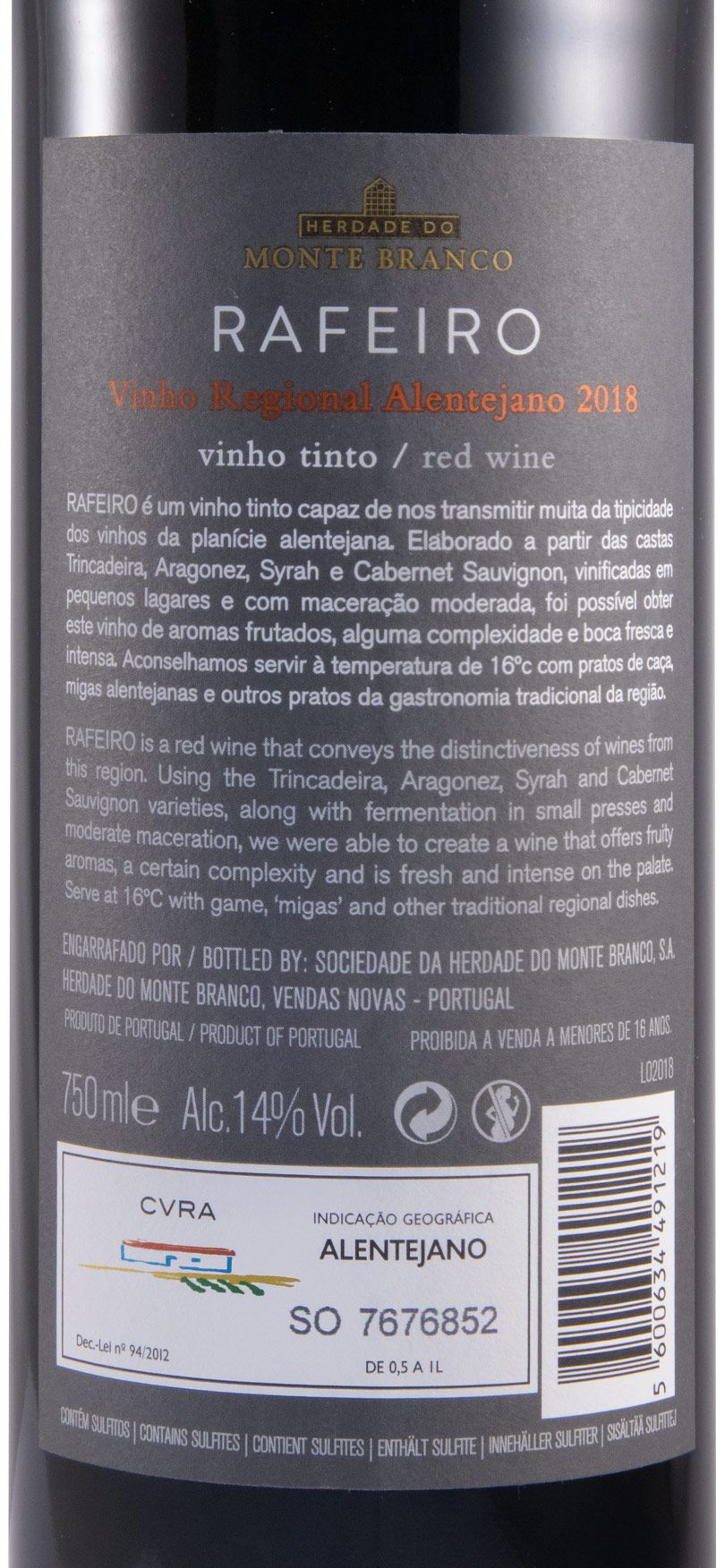 2018 Herdade do Monte Branco Rafeiro red