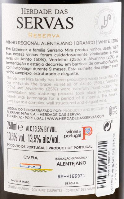 2016 Herdade das Servas Reserva branco