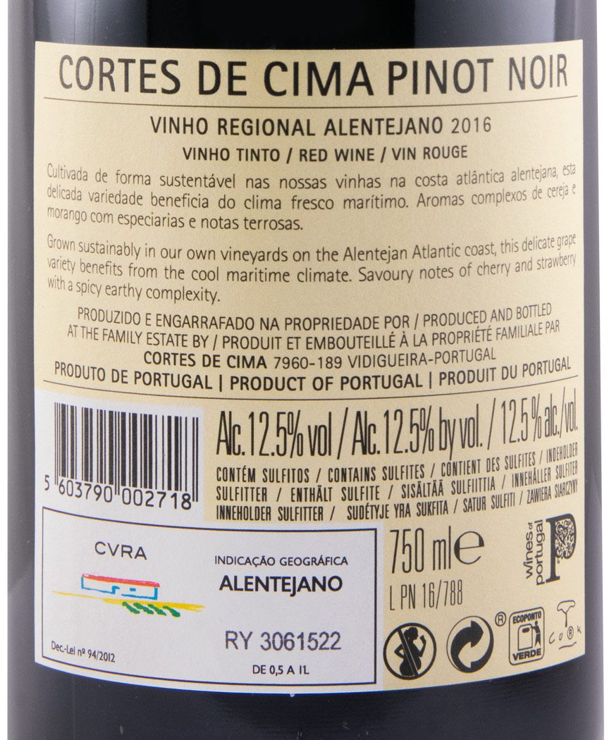 2016 Cortes de Cima Pinot Noir tinto