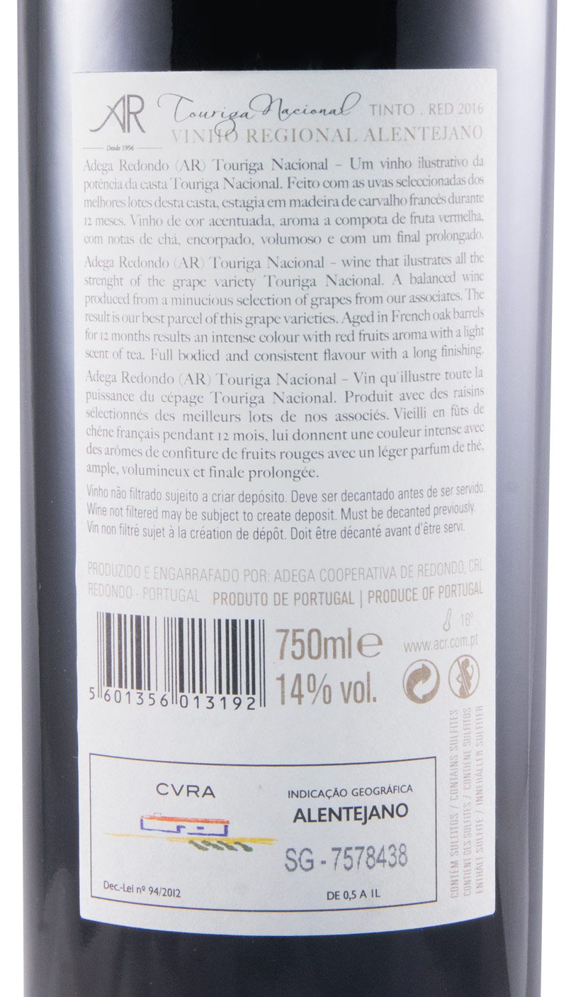 2016 Adega de Redondo AR Touriga Nacional tinto