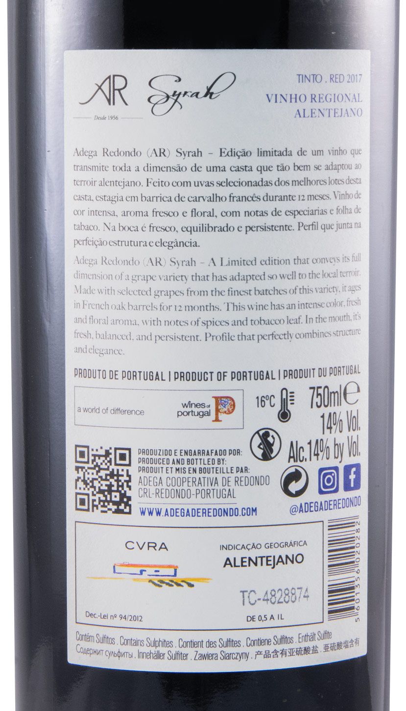 2017 Adega de Redondo AR Syrah red