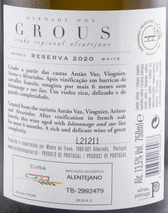 2020 Herdade dos Grous Reserva white
