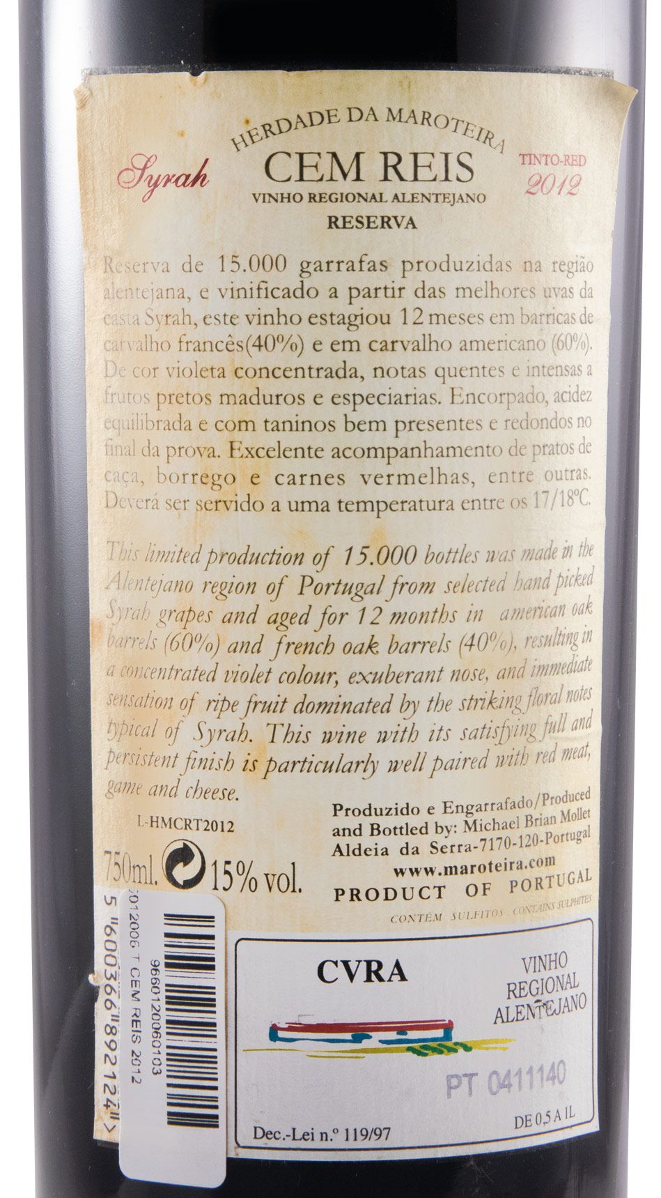 2012 Herdade da Maroteira Cem Reis Syrah Reserva red