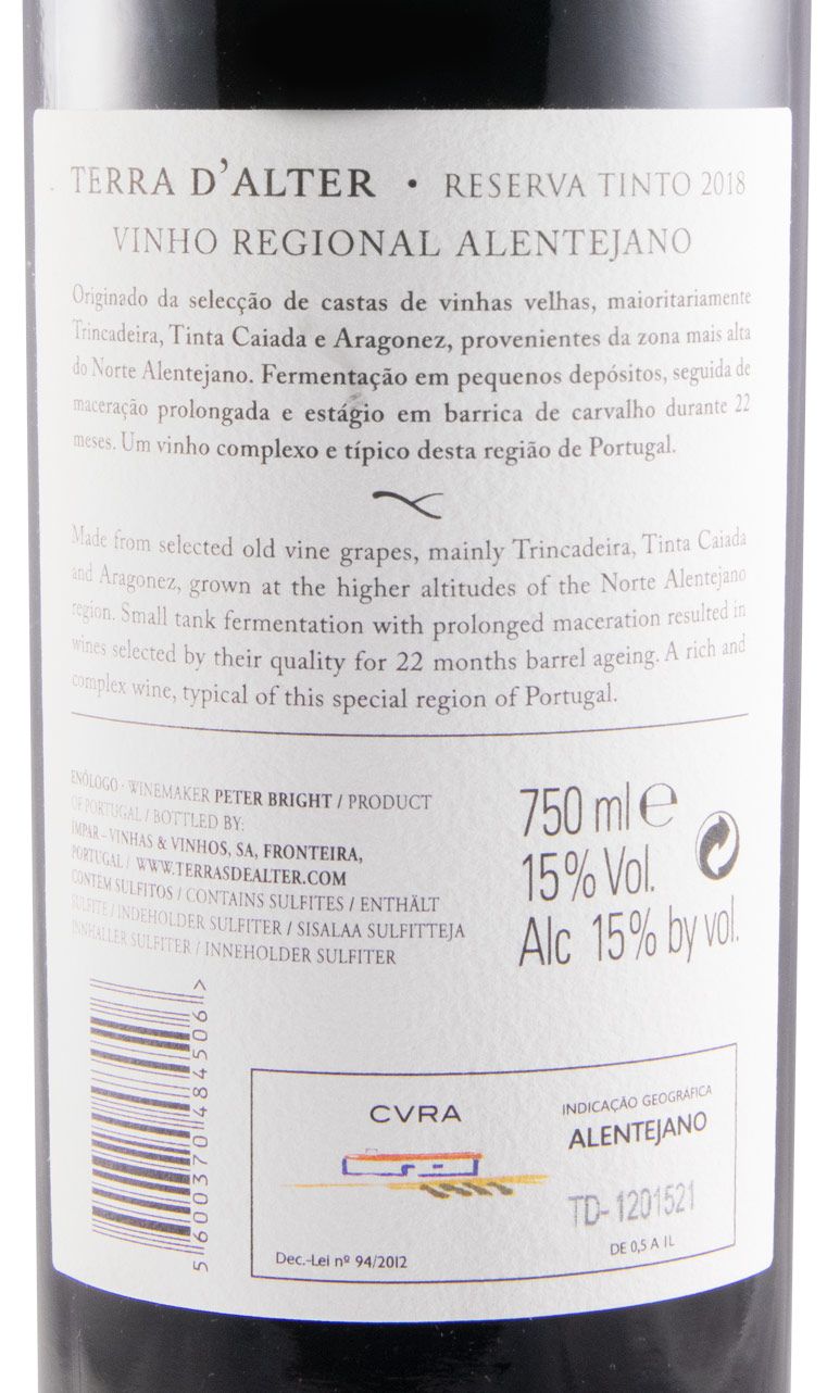 2018 Terra D'Alter Reserva tinto