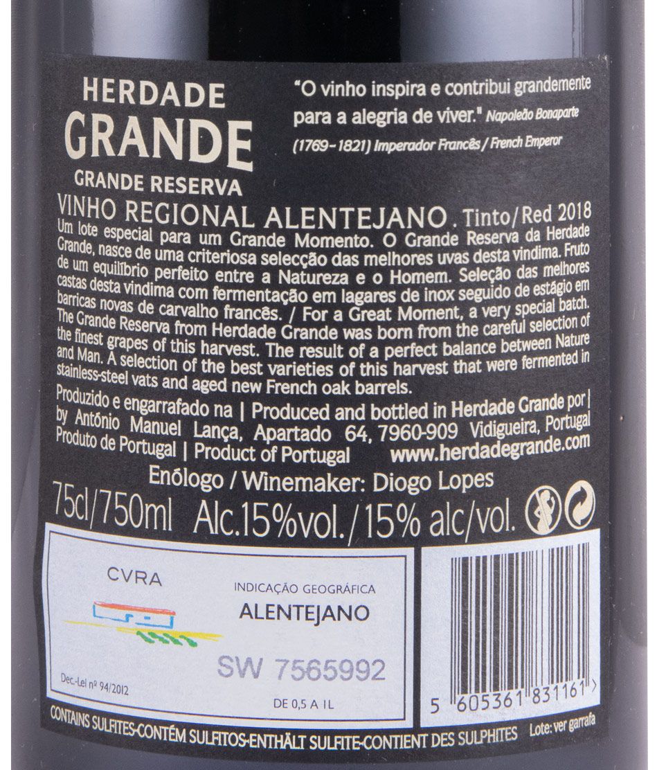 2018 Herdade Grande Grande Reserva red