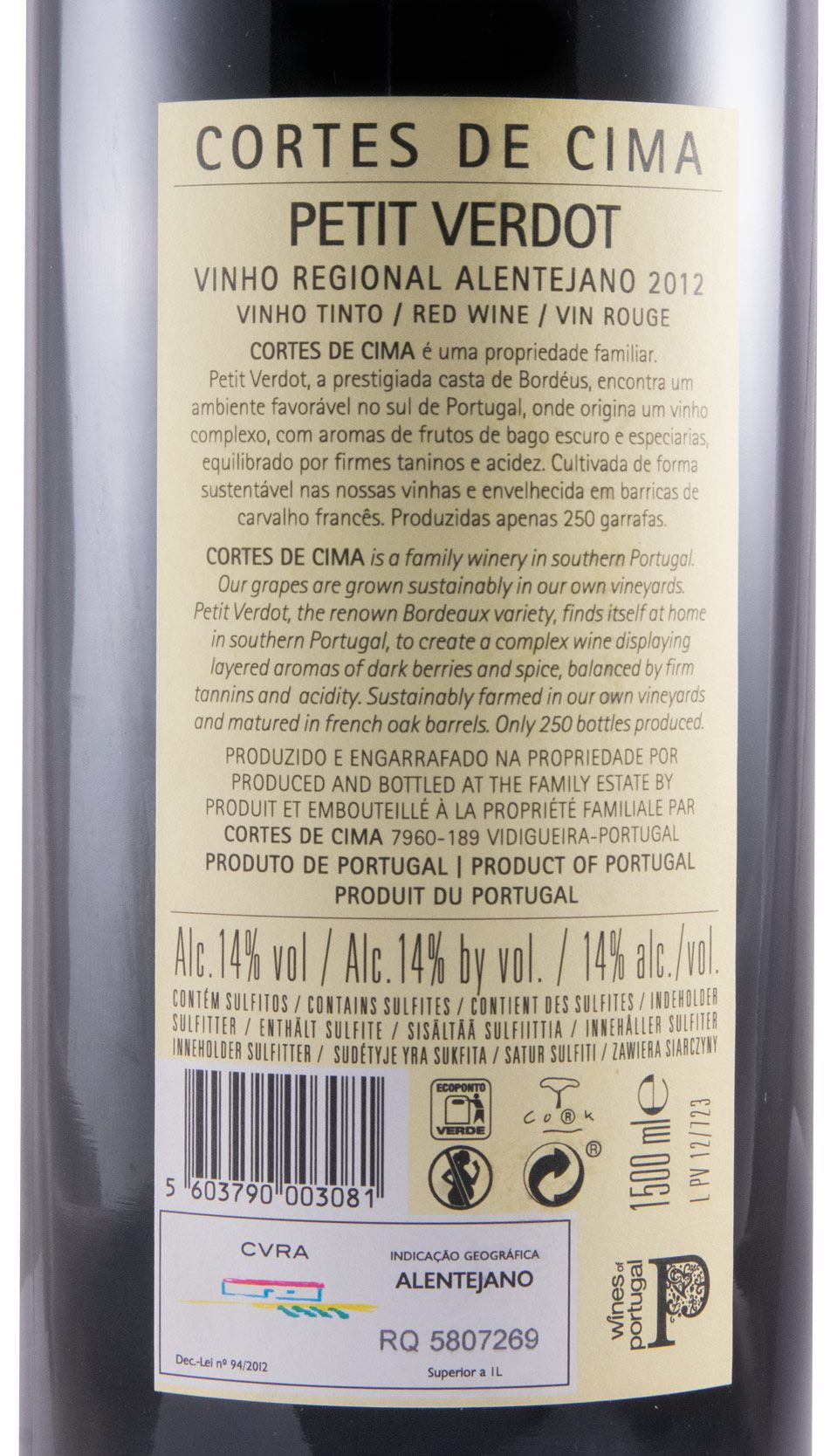 2012 Cortes de Cima Petit Verdot red 1.5L