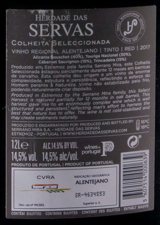 2017 Herdade das Servas Colheita Seleccionada red 12L