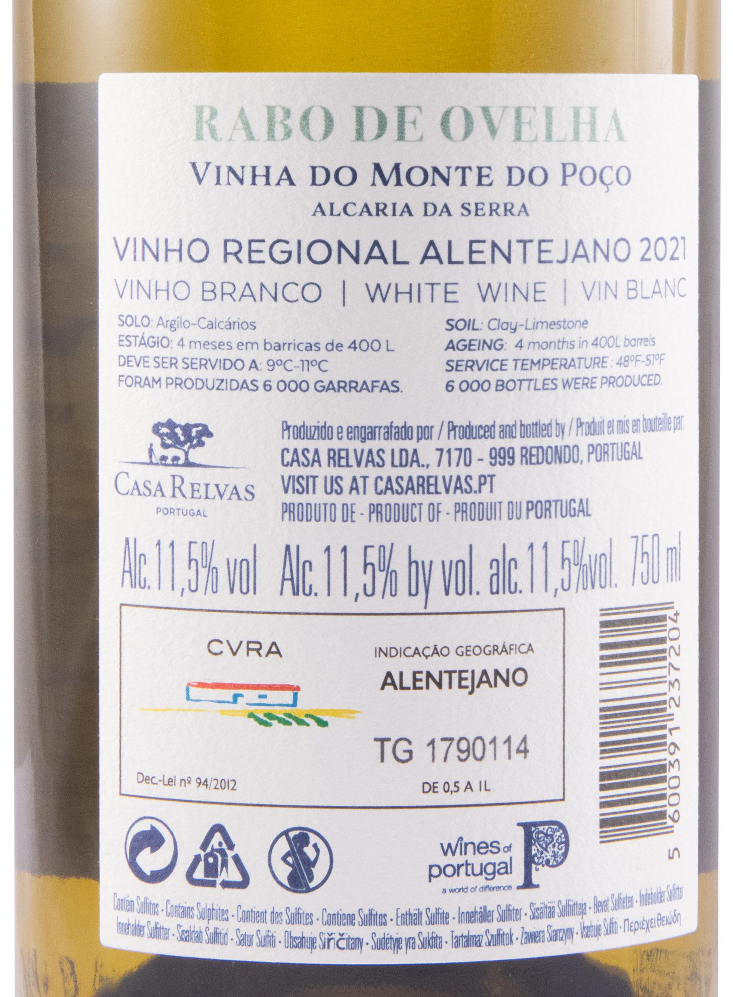 2021 Casa Relvas Rabo de Ovelha Vinha do Monte do Poço branco