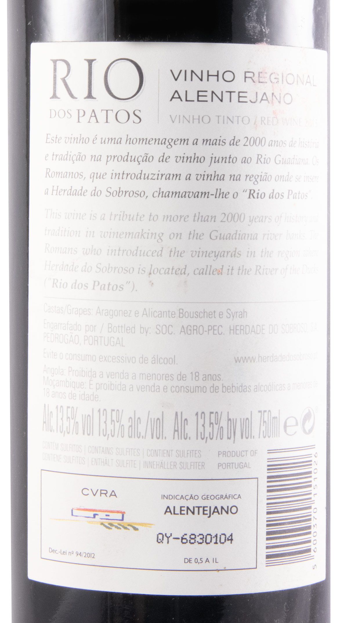 2015 Herdade do Sobroso Rio dos Patos tinto