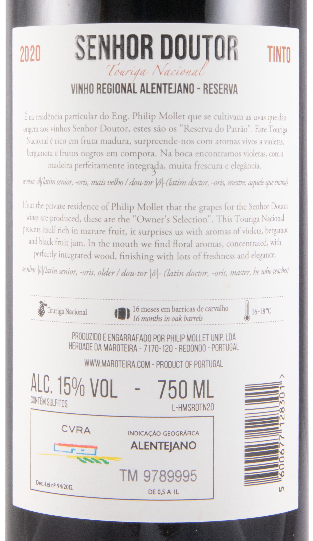 2020 Senhor Doutor Touriga Nacional Reserva tinto