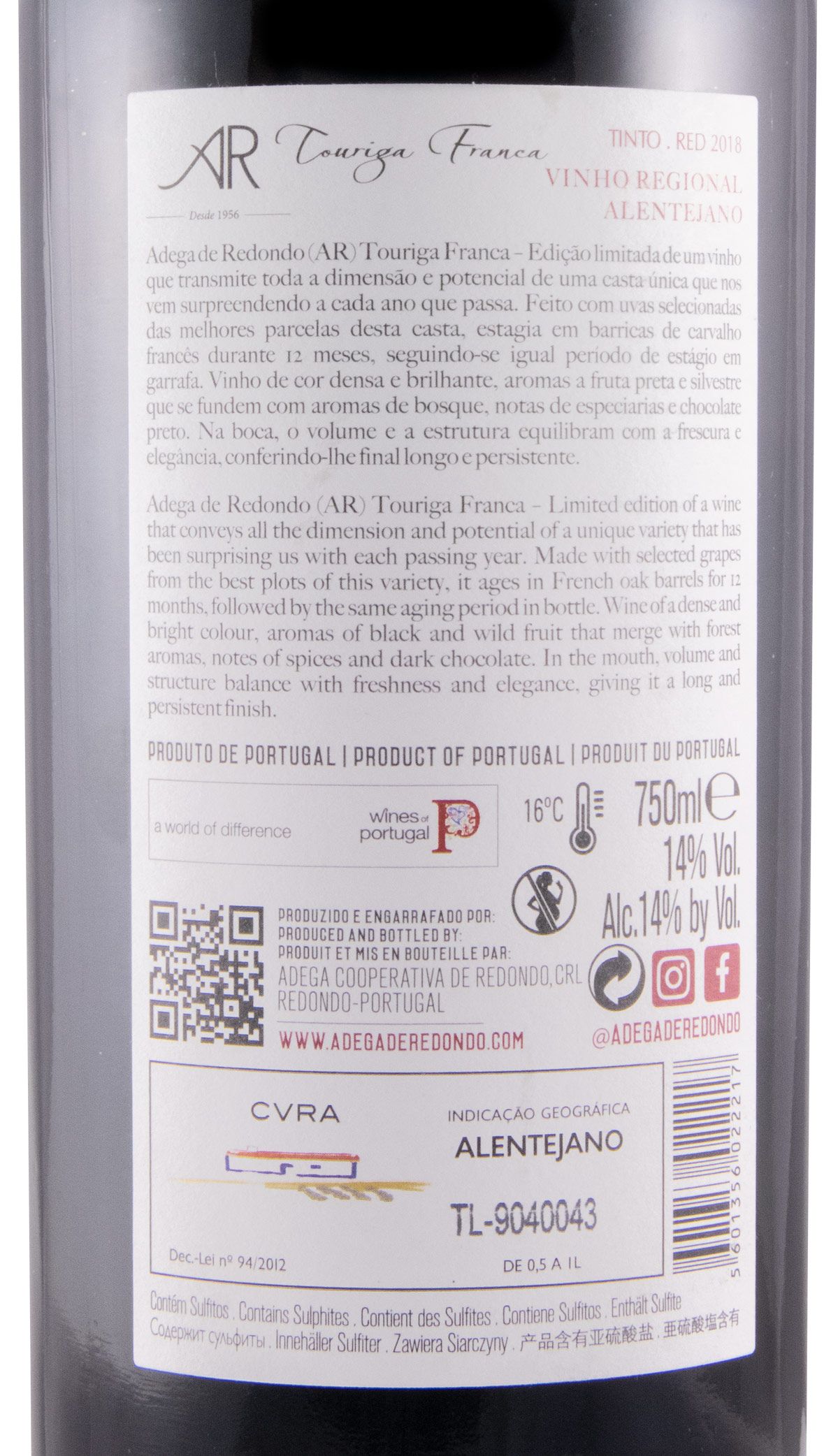 2018 Adega de Redondo AR Touriga Franca red