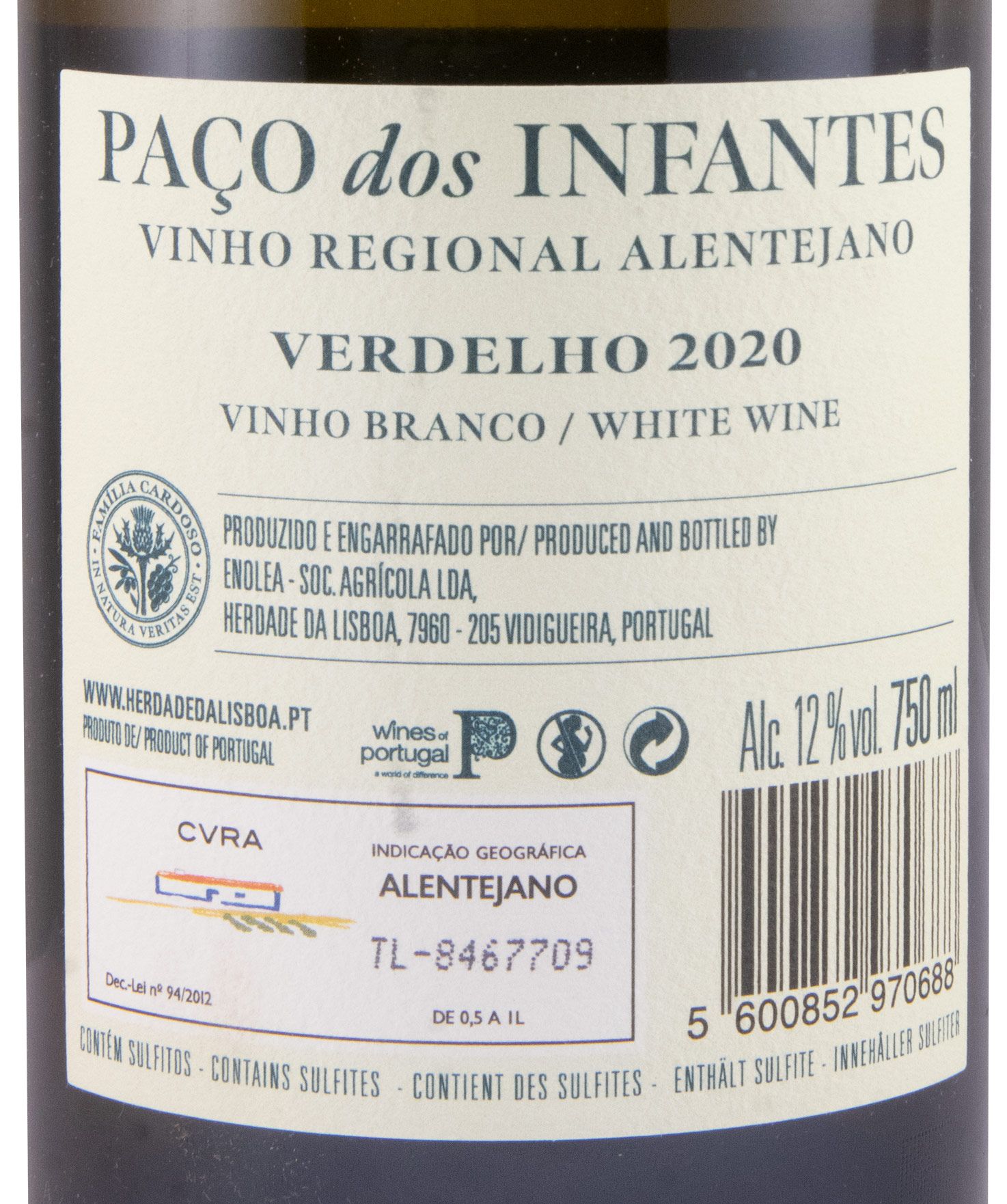 2020 Herdade da Lisboa Paço dos Infantes Verdelho white (damaged label)