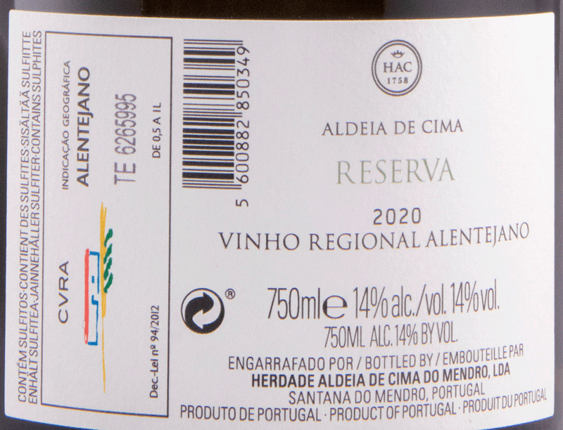 2020 Herdade Aldeia de Cima Reserva branco