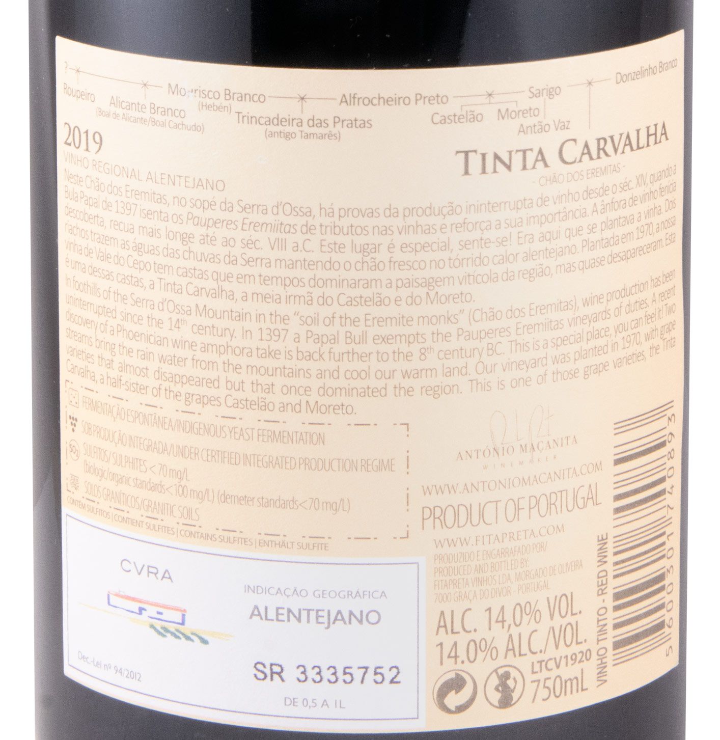 2019 António Maçanita Chão dos Eremitas Tinta Carvalha Vinhas Velhas tinto
